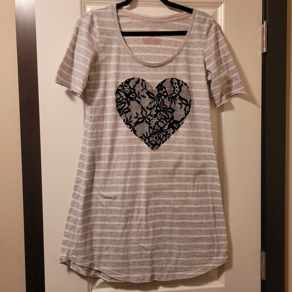 Victoria's Secret Velvet Lace Heart Striped Nightgown Size S